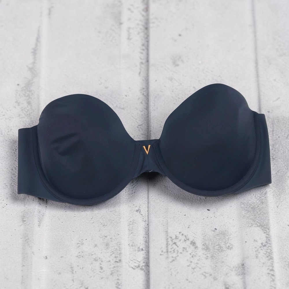 Victorias Secret Strapless Bra Black 38C Gold V Hardware NWT
